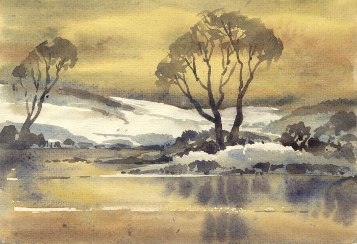 Keith Burtonshaw - Contemporary Watercolour, Trees at the Water's Edge