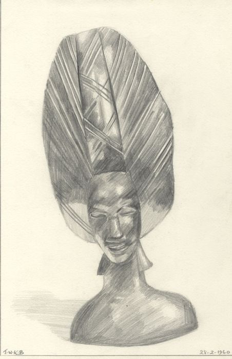 Keith Burtonshaw - 1960 Graphite Drawing, African Carving in Ebony