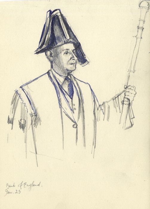 Frances Watt - 1960 Graphite Drawing, Bank of England Head Messenger