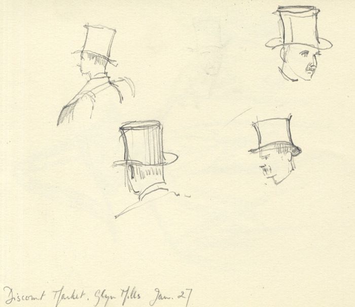Frances Watt - 1960 Graphite Drawing, Bank of England Head Messenger