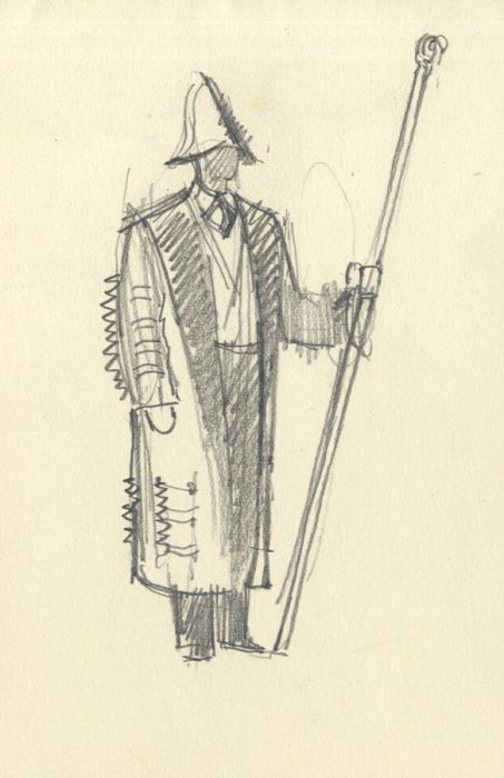 Frances Watt - 1960 Graphite Drawing, Bank of England Head Messenger