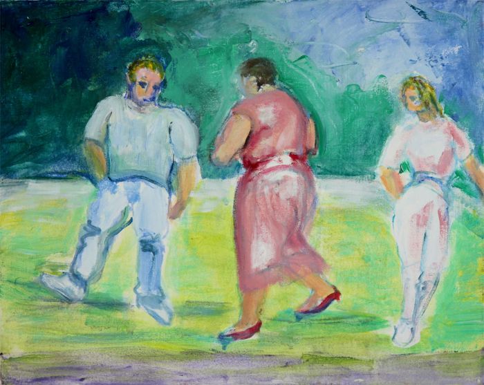 Joan Lewis - Contemporary Oil, Three Figures on a Summer's Day