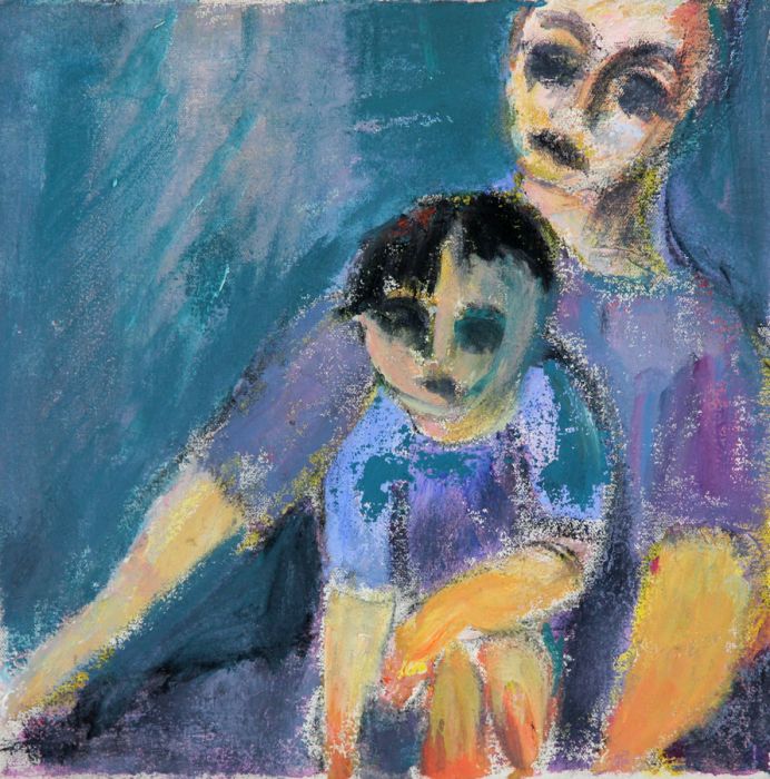 Joan Lewis - Contemporary Oil, Mother and Son
