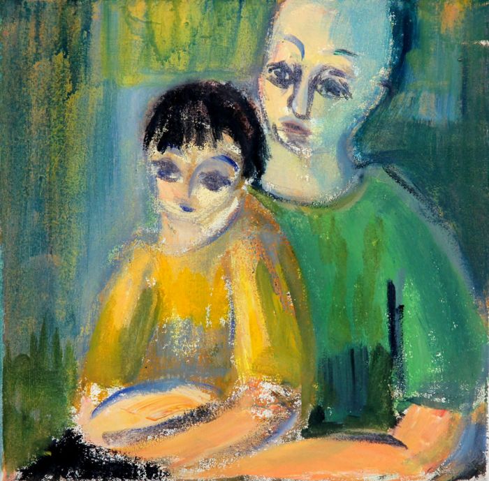Joan Lewis - Contemporary Oil, Mother and Son