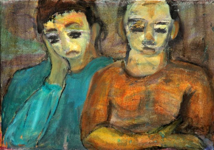 Joan Lewis - Contemporary Oil, Two Figures