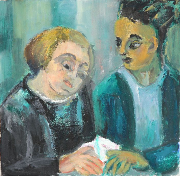 Joan Lewis - Contemporary Oil, Two Figures