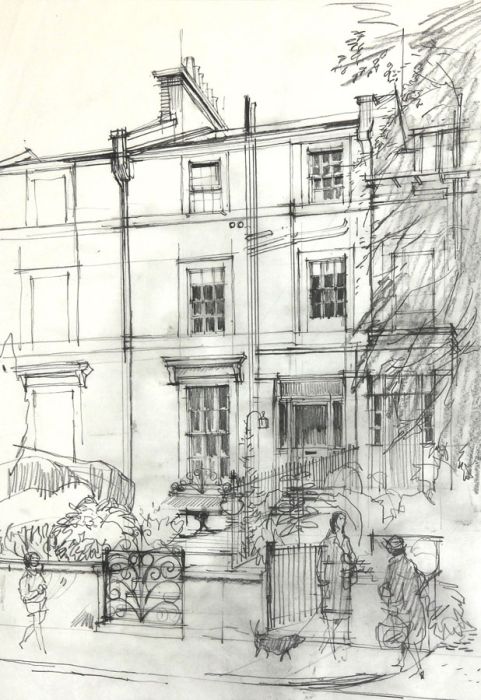 Paul Sharp - Mid 20th Century Graphite Drawing, Townhouses
