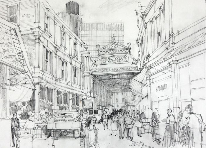 Paul Sharp - Mid 20th Century Graphite Drawing, Leadenhall Market, London
