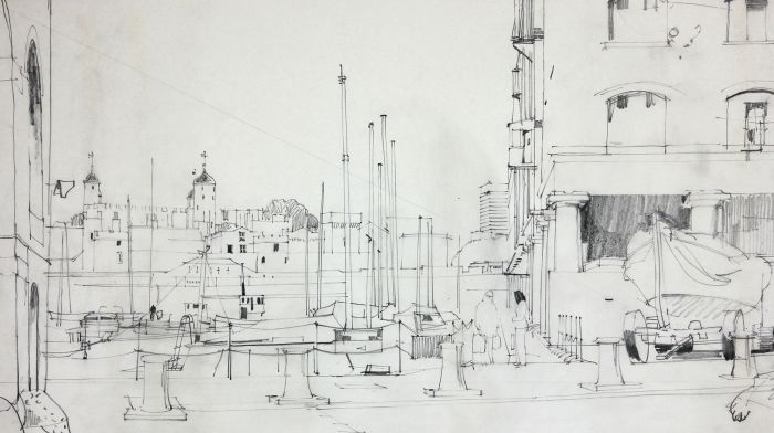 Paul Sharp - Mid 20th Century Graphite Drawing, Harbour