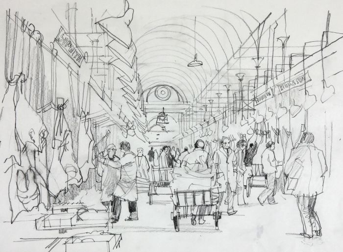 Paul Sharp - Mid 20th Century Graphite Drawing, Meat Market, London