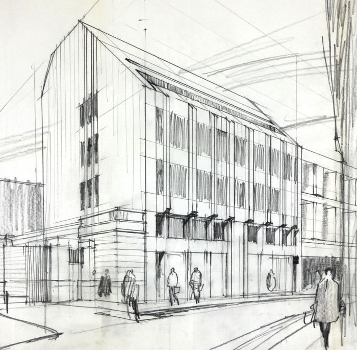Paul Sharp - Mid 20th Century Graphite Drawing, Building Design