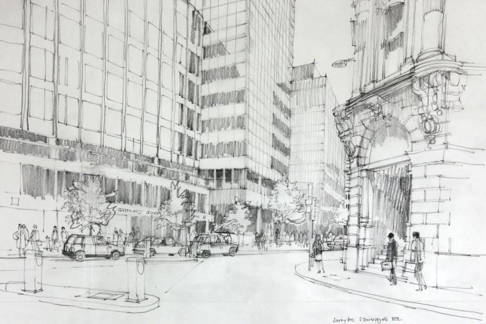 Paul Sharp - Mid 20th Century Graphite Drawing, Bishopsgate, EC2, London