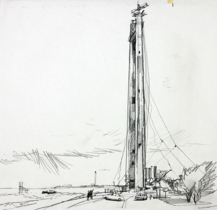 Paul Sharp - Mid 20th Century Graphite Drawing, North Pylon for Humber Bridge