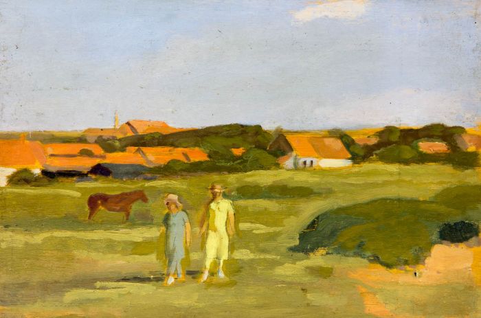 Frank Griffith - Early 20th Century Oil, Walking in a Field with Horse