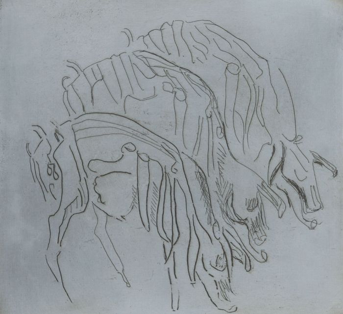 Joan Lewis - Original Etched Metal Plate Used for Etching 'Feeding Animals'