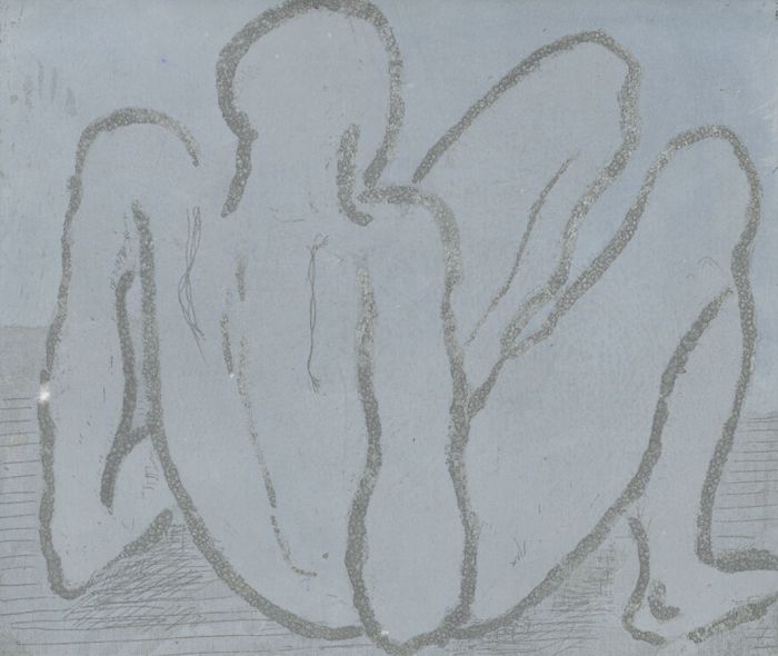 Joan Lewis - Original Etched Metal Plate Used for Etching 'Reclining Figure'