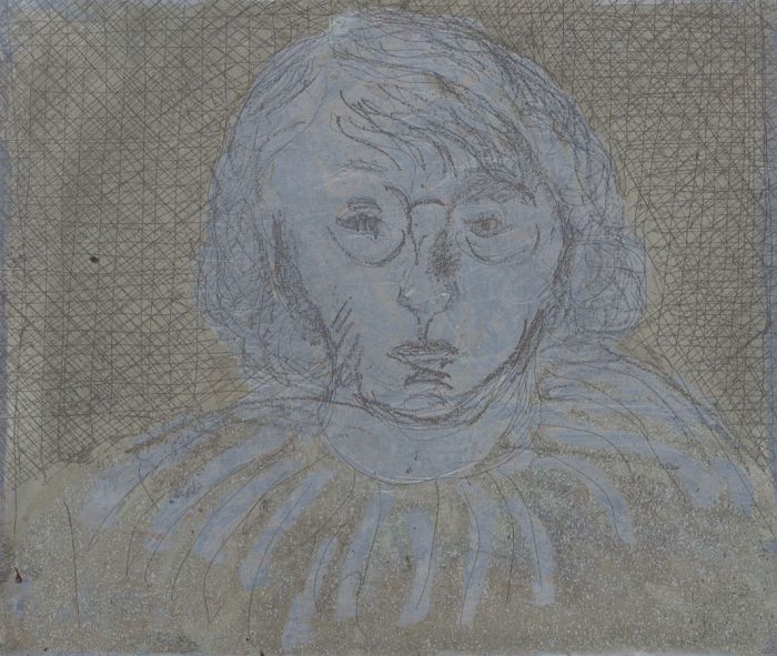 Joan Lewis - Original Etched Metal Plate Used for Etching 'Bespectacled Woman'