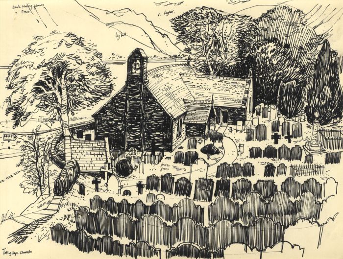 Paul Sharp - Mid 20th Century Pen and Ink Drawing, Talyllyn Church