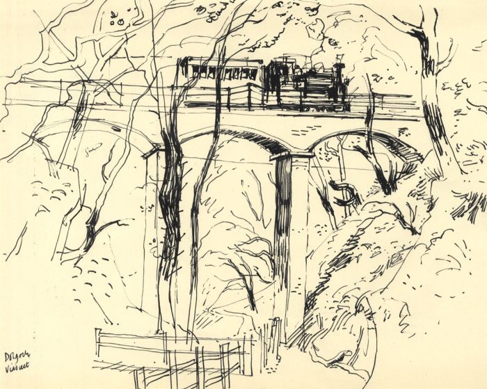 Paul Sharp - Mid 20th Century Pen and Ink Drawing, Dolgoch Viaduct