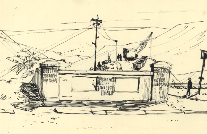 Paul Sharp - Mid 20th Century Pen and Ink Drawing, In The Mountain, Rhondda