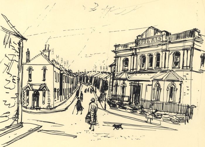 Paul Sharp - Mid 20th Century Pen and Ink Drawing, Marble Hall St., Llanelli
