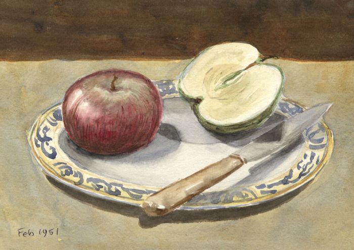 Keith Burtonshaw - 1951 Watercolour, Cut Apple