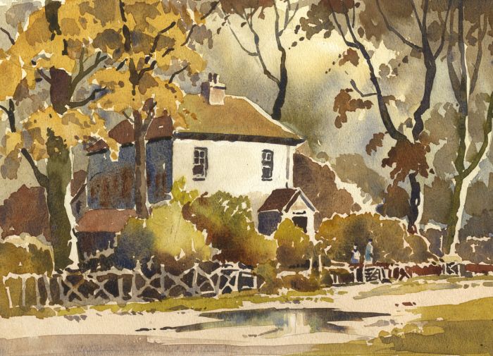 Keith Burtonshaw - Contemporary Watercolour, House and Trees