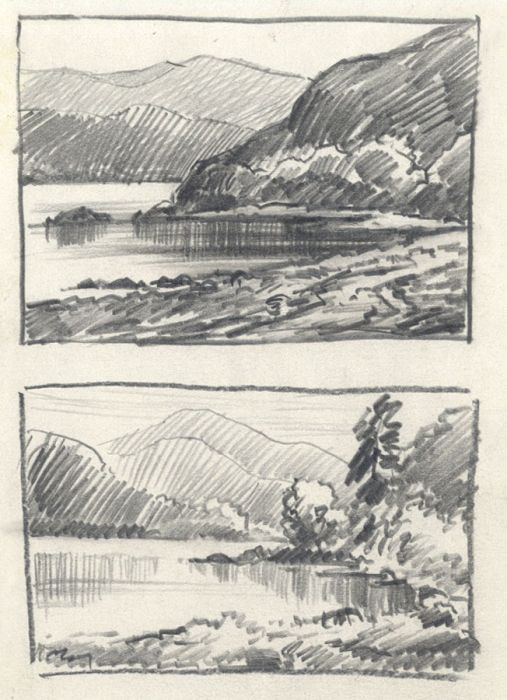Keith Burtonshaw - Contemporary Graphite Drawing, Two Lake Views