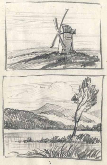 Keith Burtonshaw - Contemporary Graphite Drawing, Windmill and Landscape