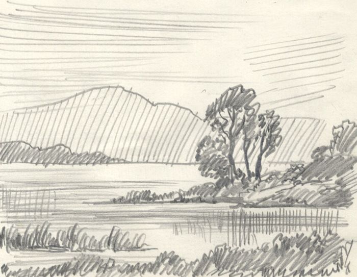 Keith Burtonshaw - Contemporary Graphite Drawing, Lake View