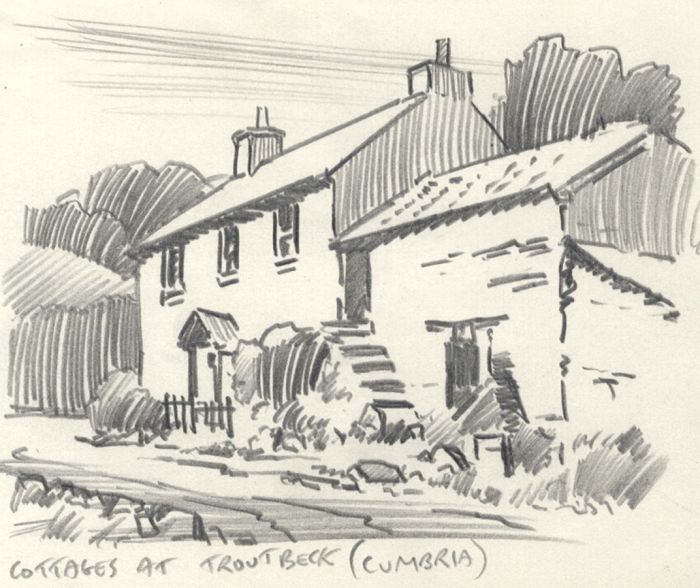 Keith Burtonshaw - Contemporary Graphite Drawing, Cottages at Troutbeck, Cumbria