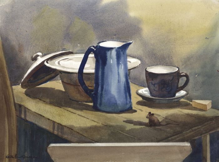 Keith Burtonshaw - Contemporary Watercolour, Crockery with Mouse