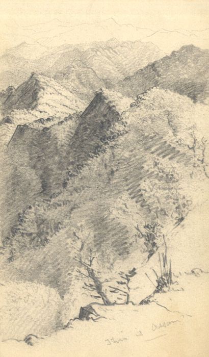 C.L. Robertson - 1900 Graphite Drawing, Mountains, Assam