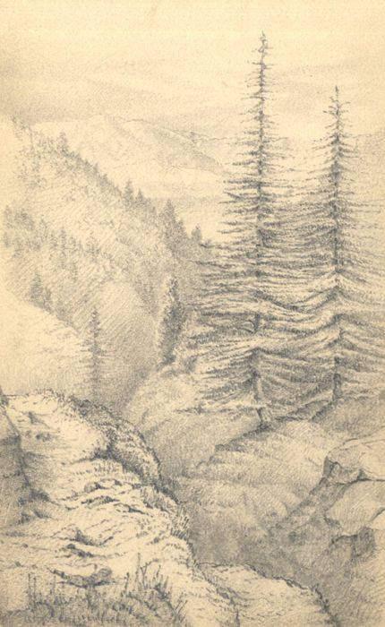 C.L. Robertson - 19th Century Graphite Drawing, Mountain Landscape