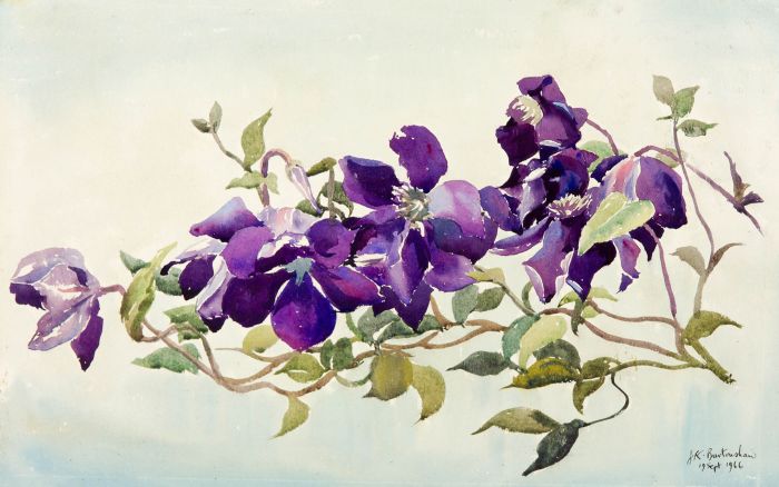 Keith Burtonshaw - 1966 Watercolour, Purple Flowers