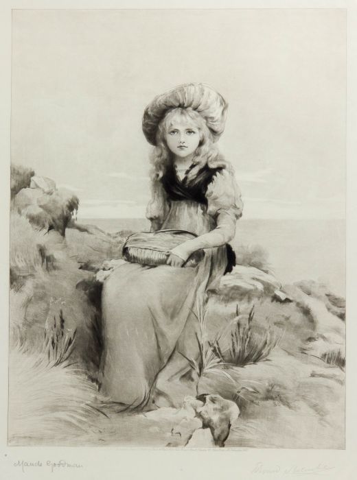 Edward Slocombe - 1889 Mezzotint, Seated Girl after Maude Goodman