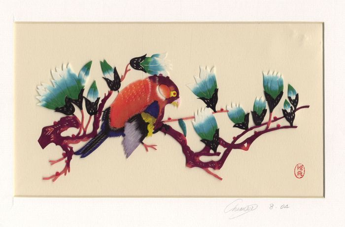 Chinese 2004 Paper Cut - Bird on a Branch