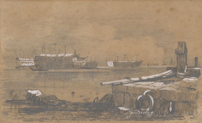 19th Century Graphite Drawing - Harbour View