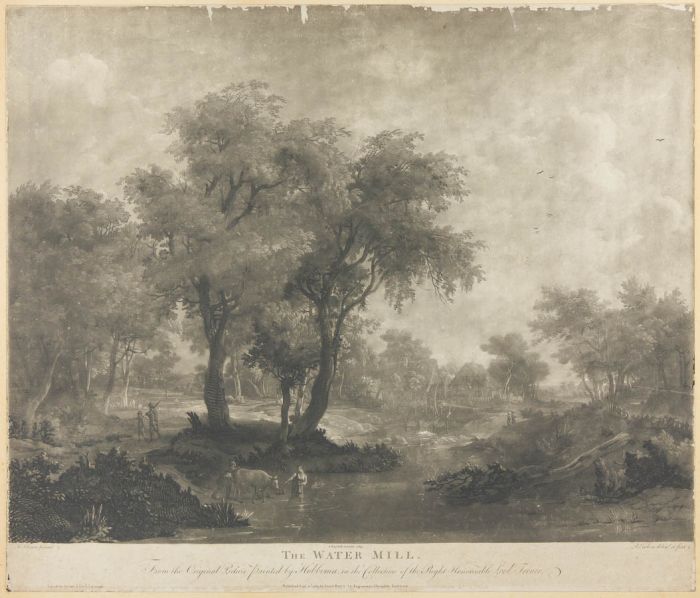 Richard Earlom - 1769 Mezzotint, The Water Mill after Hobbema