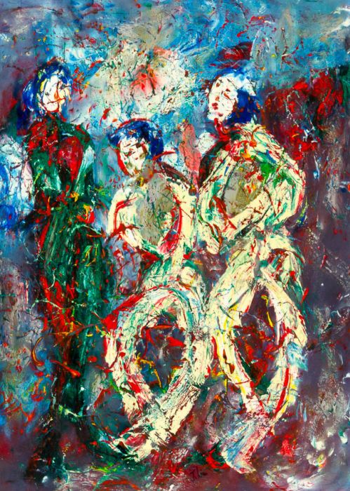 Ji Lim - 1972 Mixed Media, Three Figures