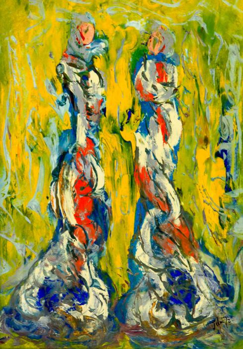 Ji Lim - 1972 Mixed Media, Two Figures