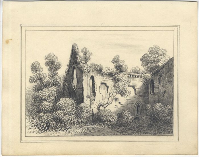 19th Century Graphite Drawing - Ruin