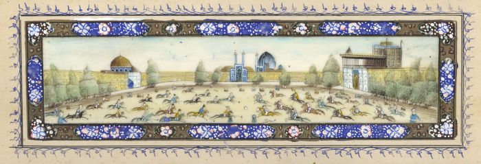 Early 20th Century Gouache - Persian Painting in Khatam-Kari Frame