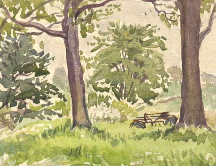 Hervey Adams (1903-1996) - Small Mid 20th Century Watercolour, Trees and Bench