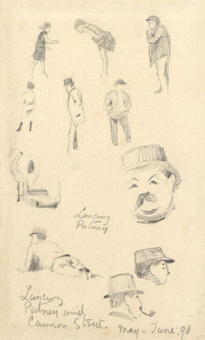 1890 Graphite Drawing - Lancing, Putney and Cannon Street