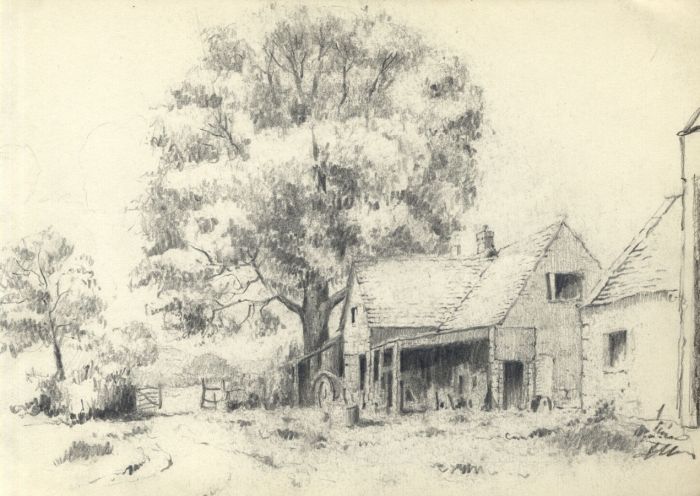 Peter H. Brown - Contemporary Graphite Drawing, Farm Buildings, Cotswolds