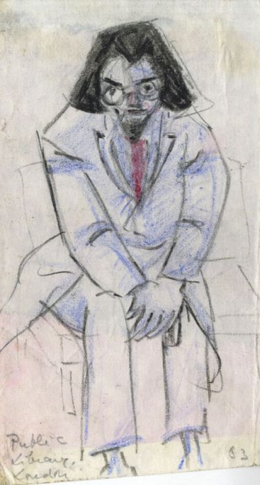 Lory Adler - 1983 Crayon, Man in Public Library, London