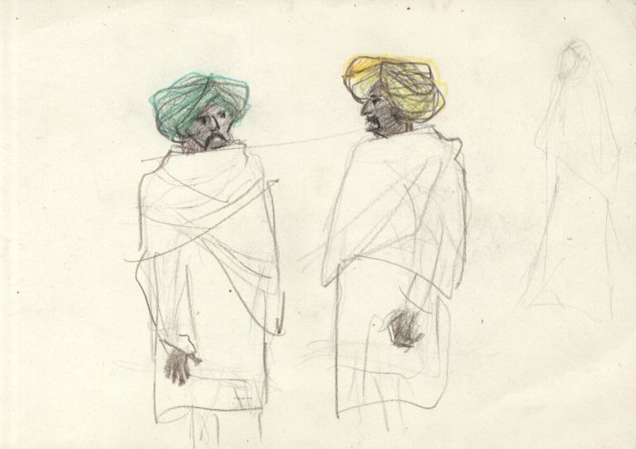 Lory Adler - 1983 Crayon, Two Men in Turbans