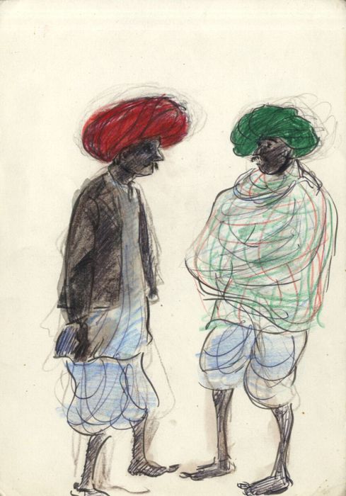 Lory Adler - 1983 Crayon, Two Men in Turbans