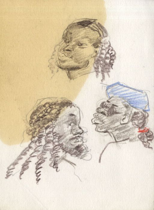 Lory Adler - 1983 Crayon, Three African Portrait Sketches